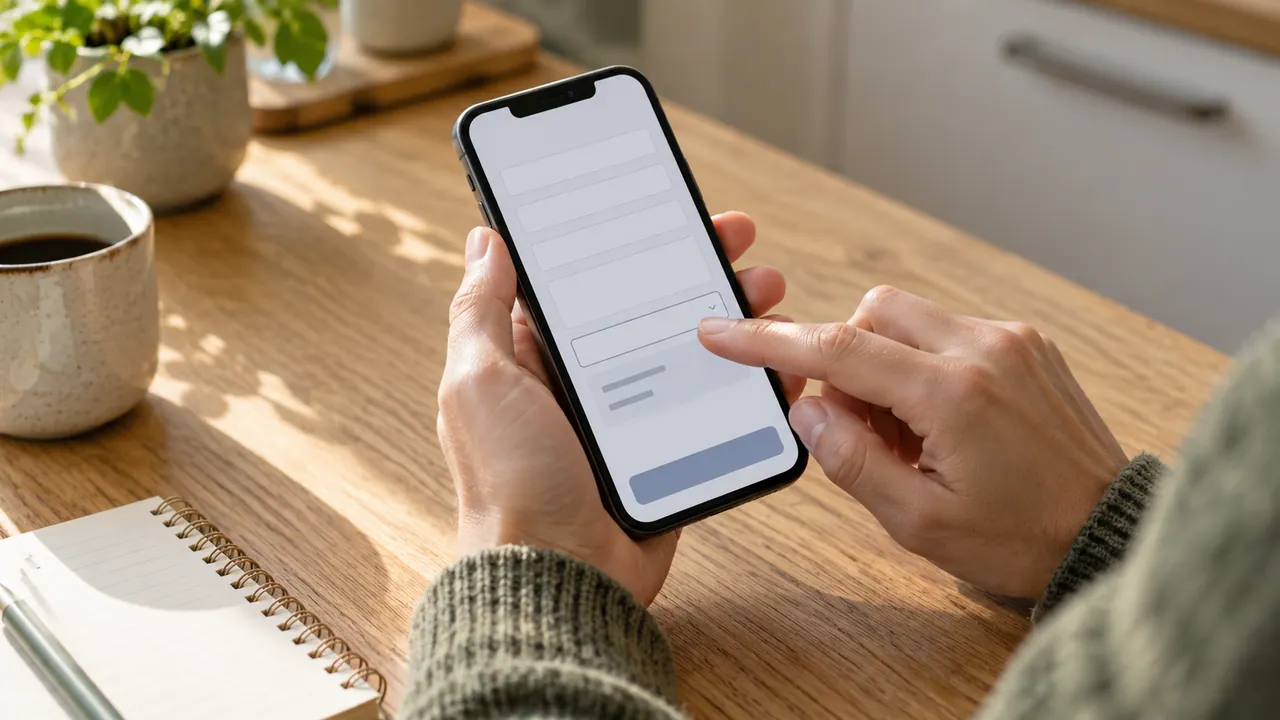 Una persona compila un modulo sullo smartphone e controlla i campi suggeriti