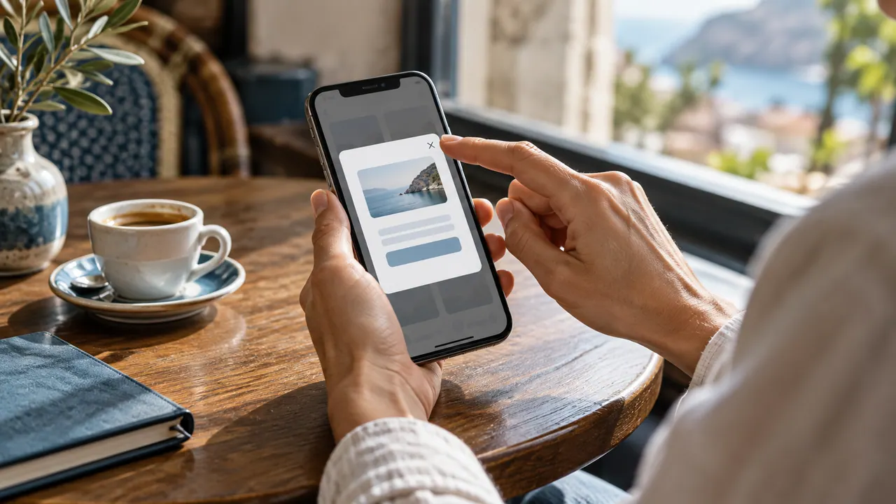 Una persona chiude una finestra promozionale mentre consulta un sito sullo smartphone