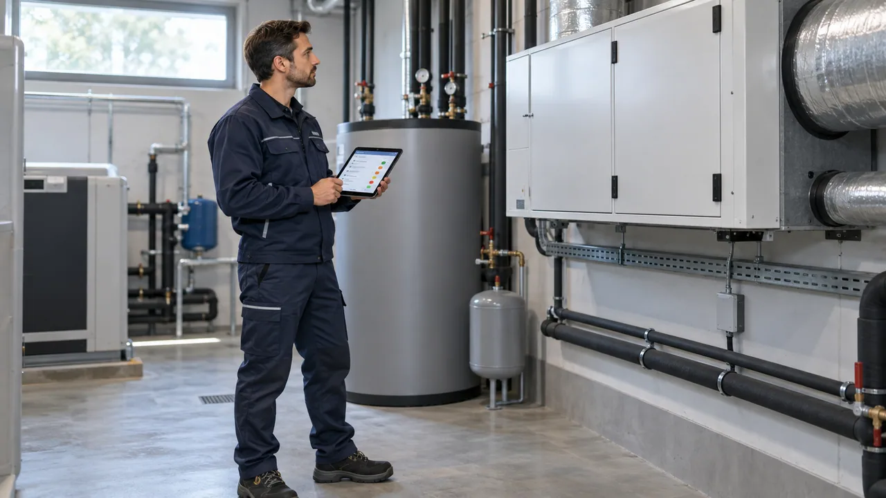 Un tecnico consulta un tablet durante il controllo di un impianto.