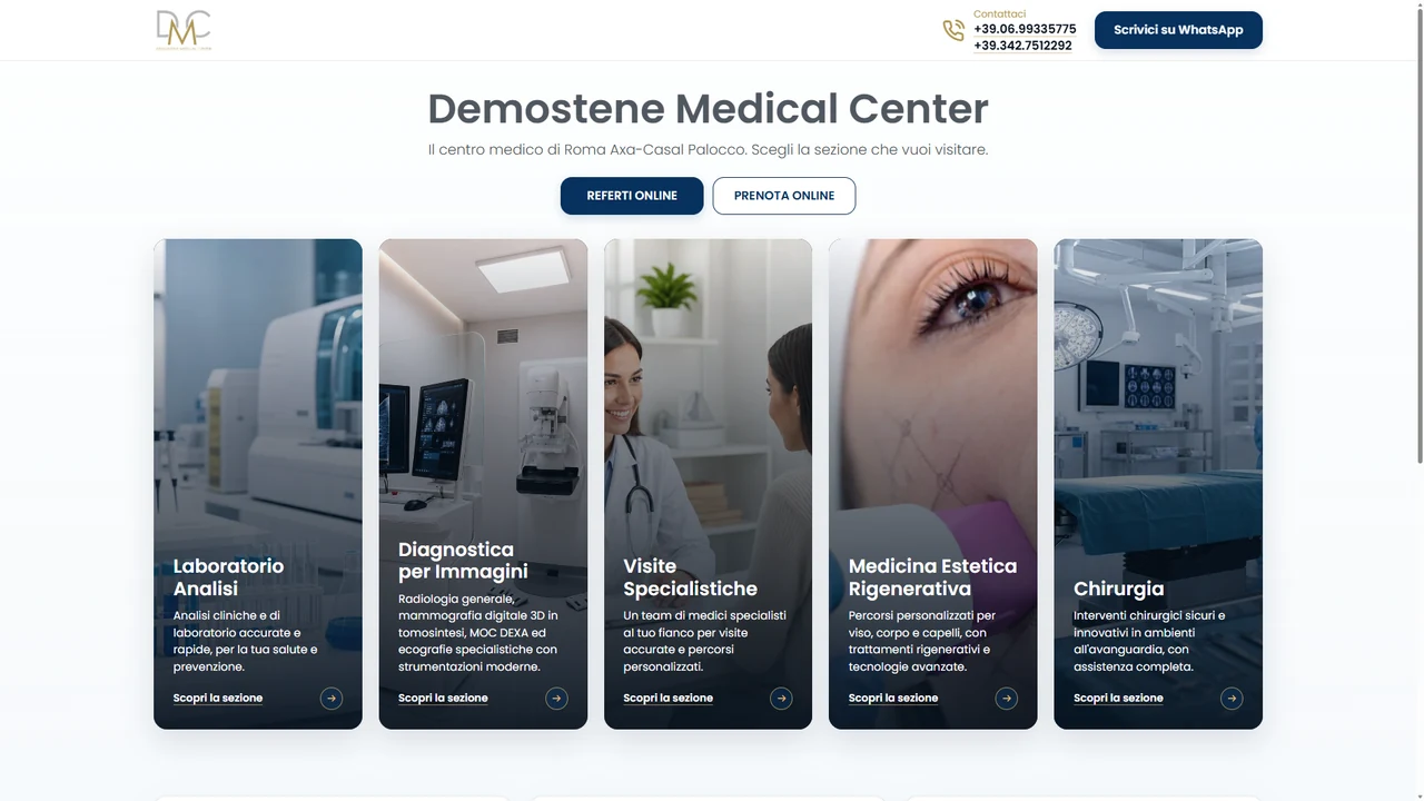 Homepage di Demostene Medical Center con prestazioni, professionisti e prenotazioni