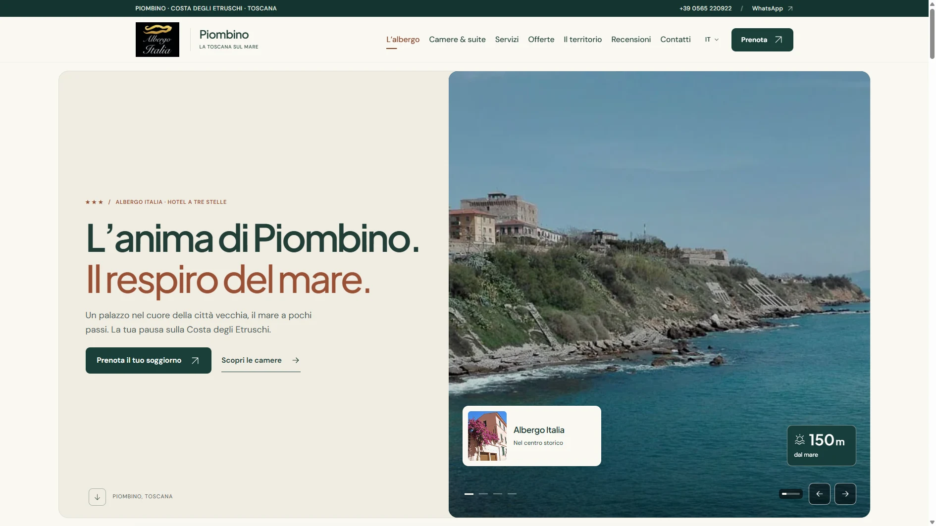 Homepage del sito Albergo Italia a Piombino, con camere, parcheggio e prenotazioni online
