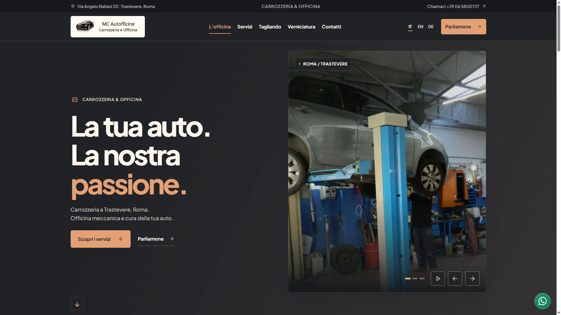 Homepage del sito MC Autofficine, carrozzeria e officina a Roma Trastevere in Via Angelo Bellani 20