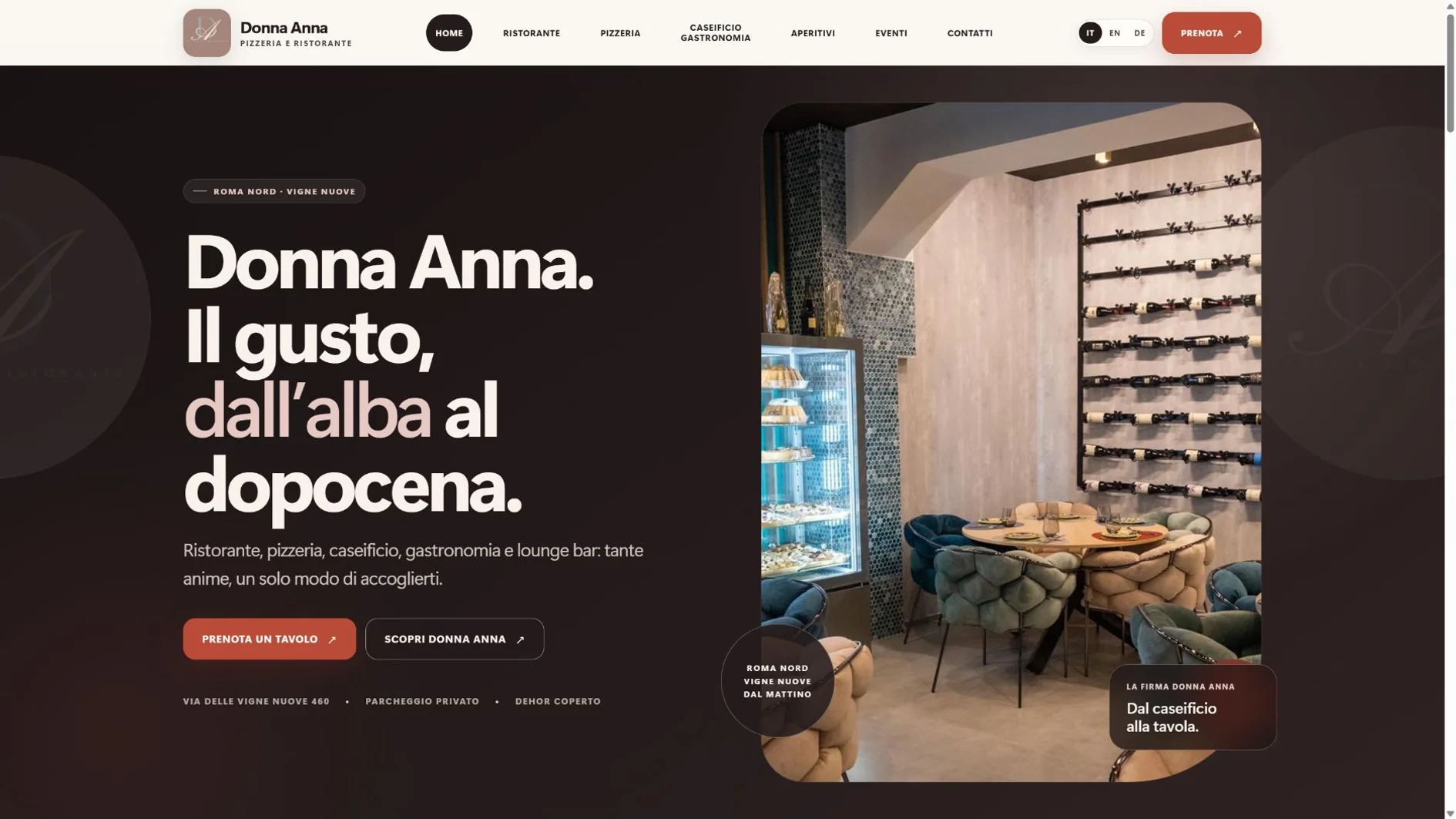 Homepage del sito Donna Anna Roma, ristorante e pizzeria a Vigne Nuove
