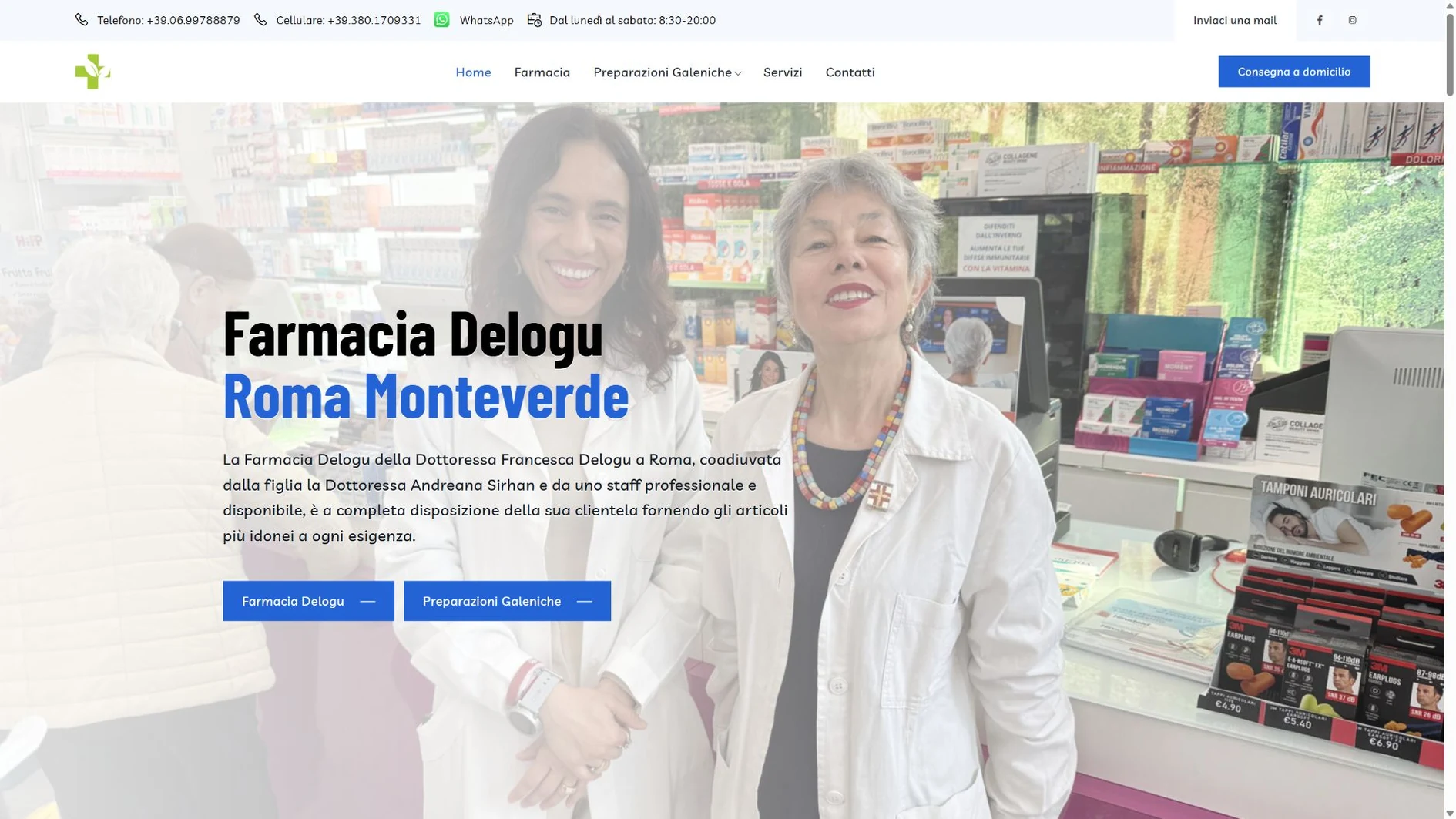 Homepage del sito Farmacia Delogu a Roma Monteverde