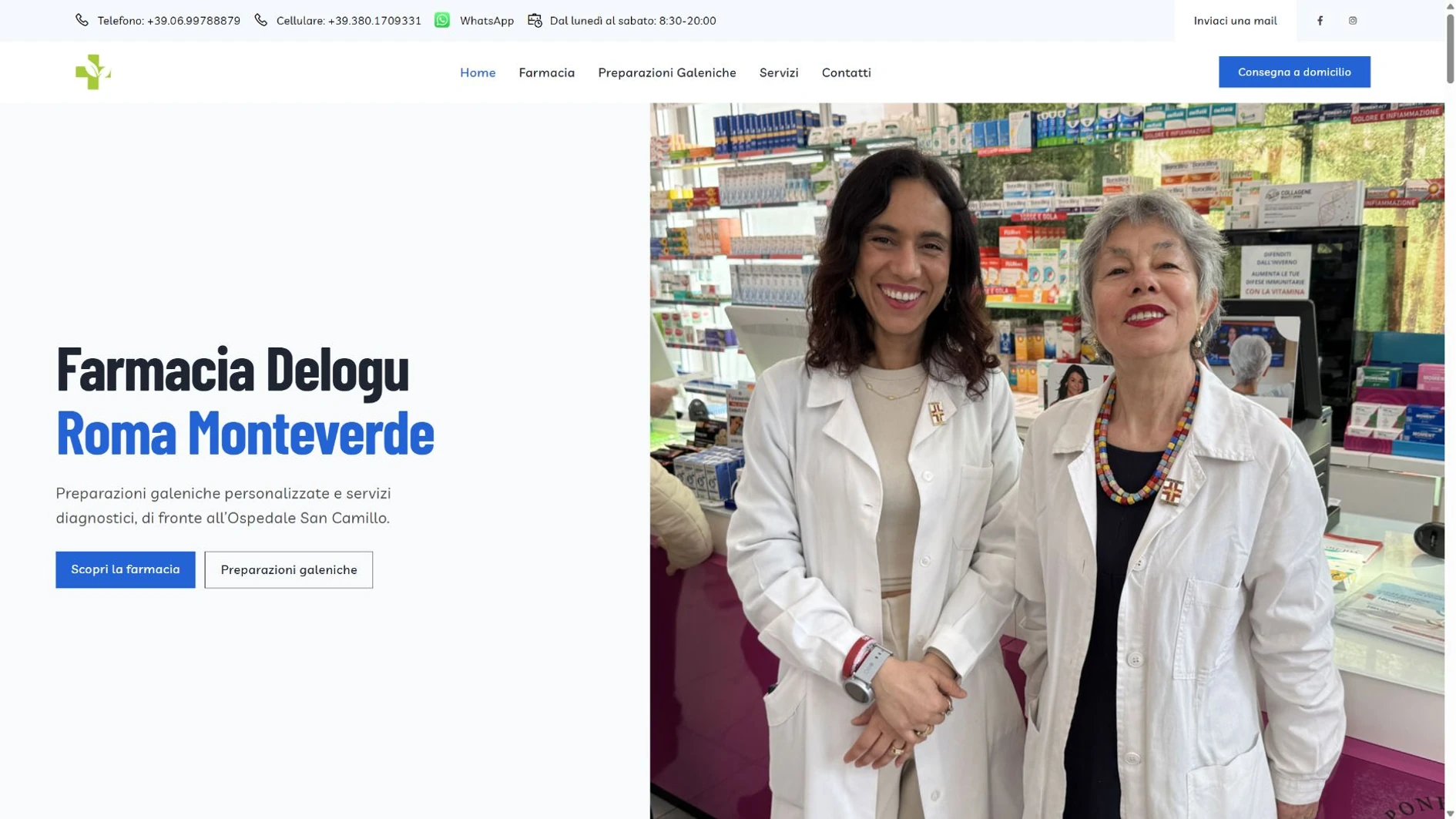 Homepage del progetto Farmacia Delogu a Roma Monteverde