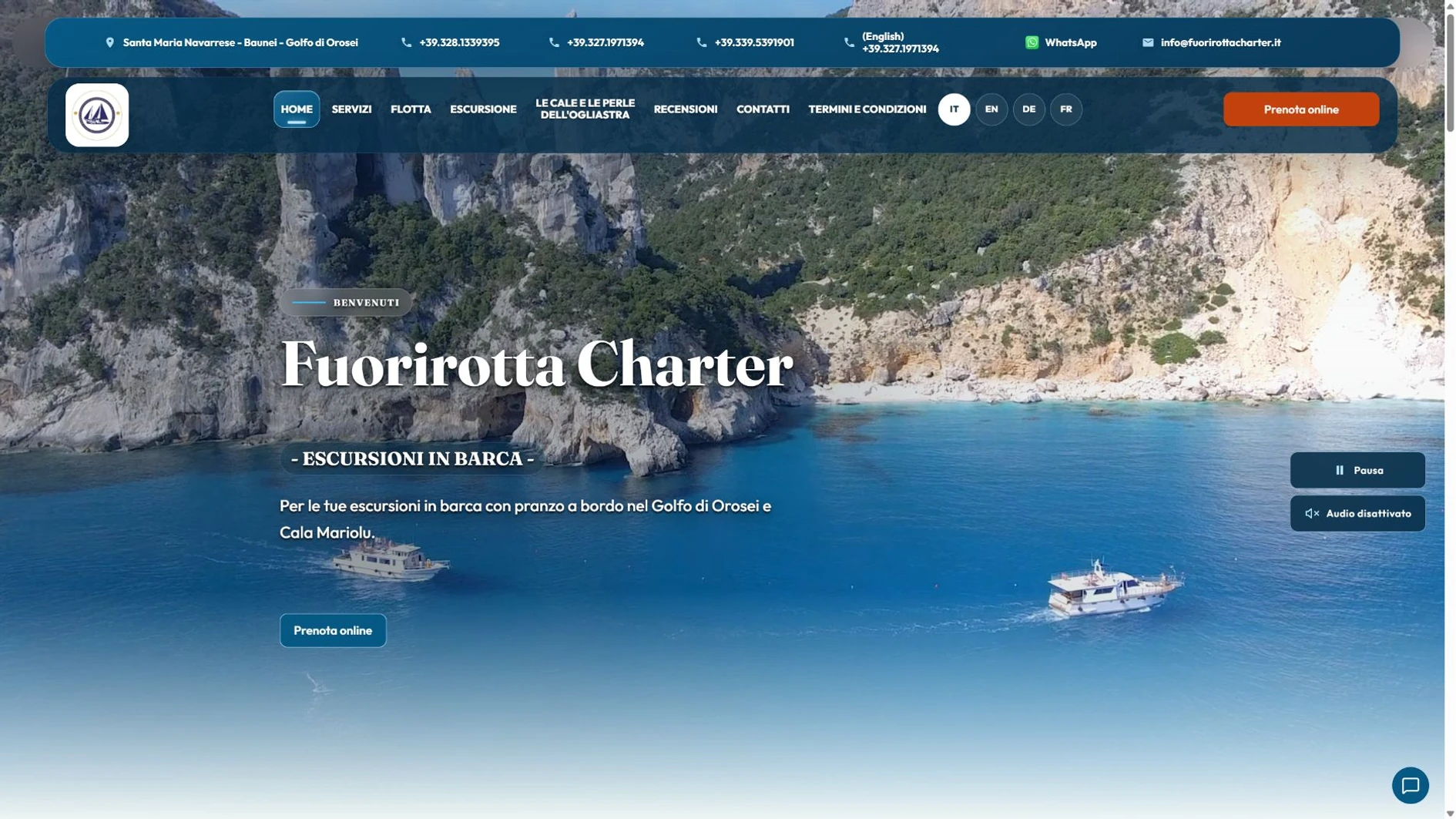 Homepage di Fuorirotta Charter per escursioni in yacht nel Golfo di Orosei