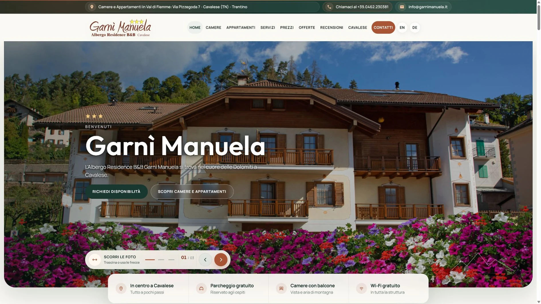 Homepage del sito Garnì Manuela a Cavalese