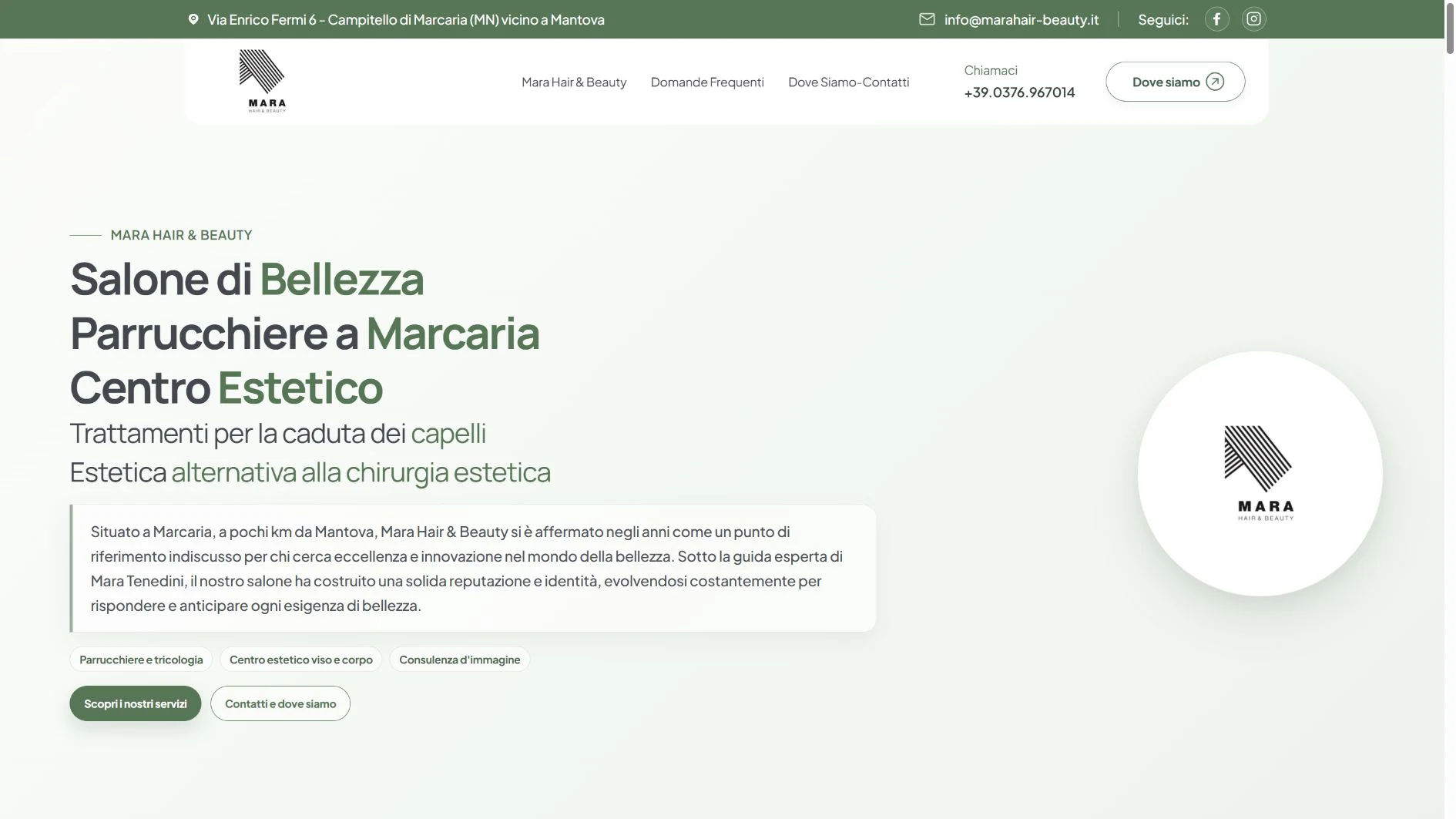Homepage del sito Mara Hair & Beauty a Campitello di Marcaria