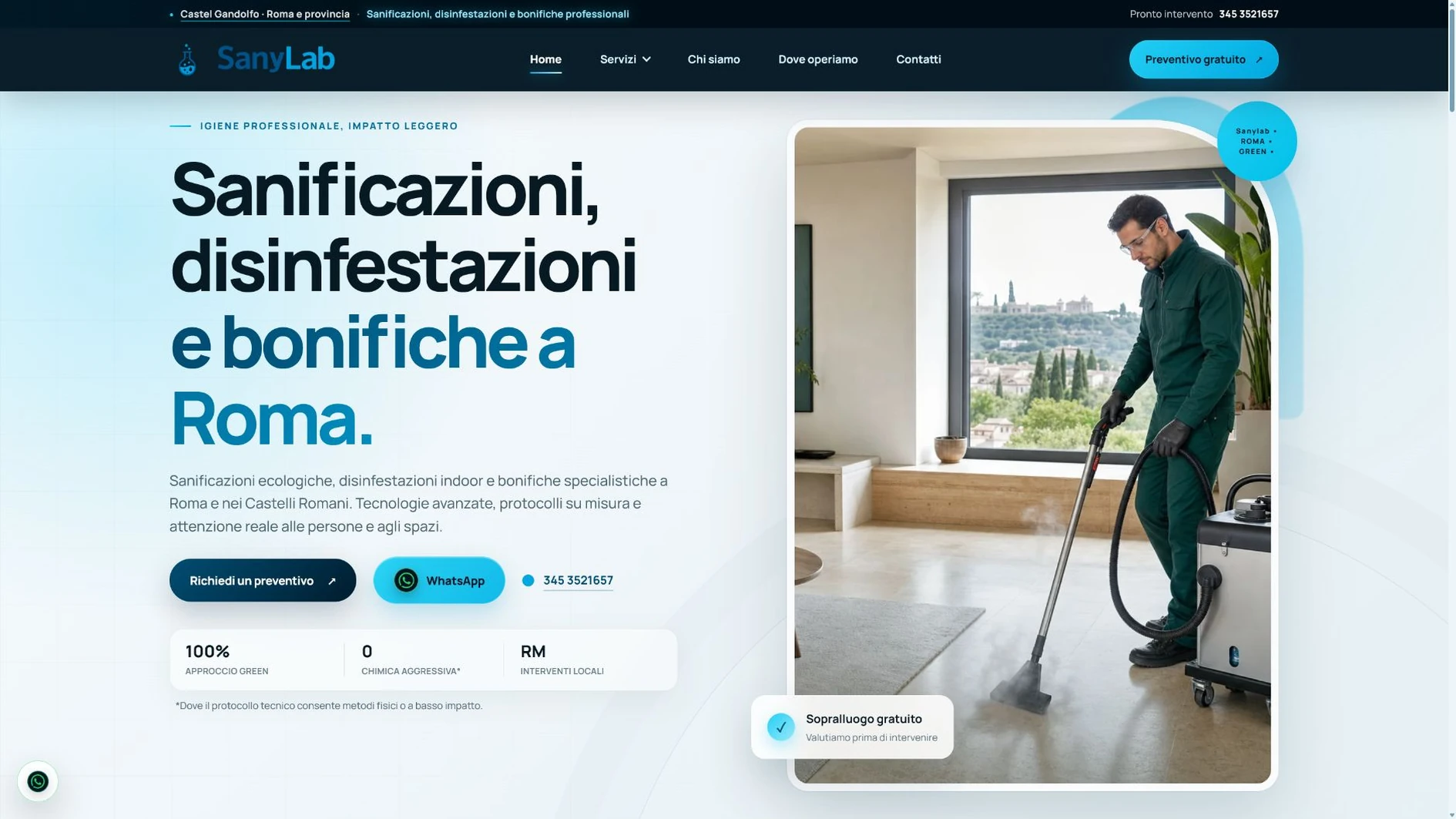 Sito Sanylab per sanificazioni, disinfestazioni e bonifiche a Roma e nei Castelli Romani
