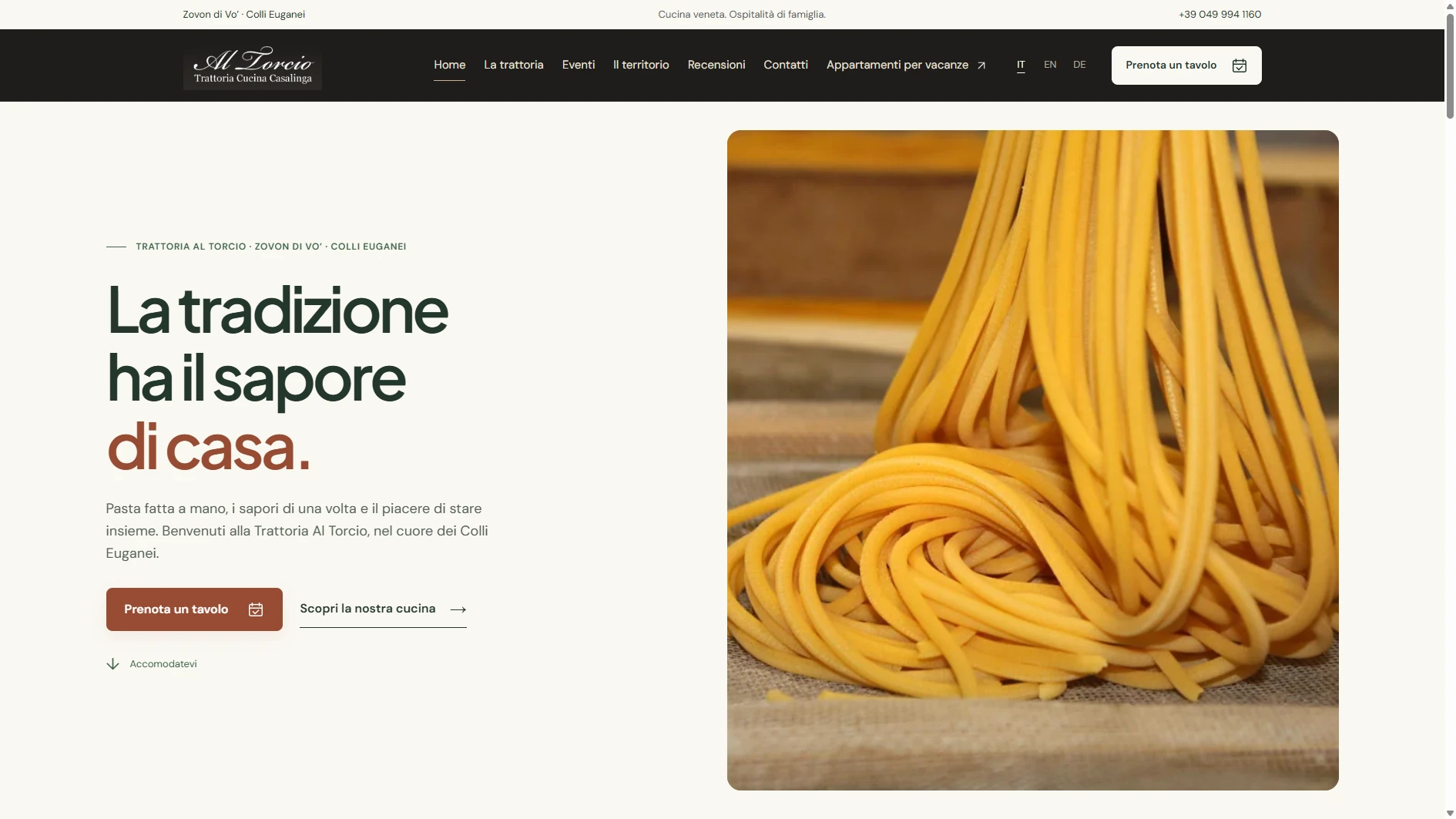 Homepage della Trattoria Al Torcio a Zovon di Vo’, nei Colli Euganei
