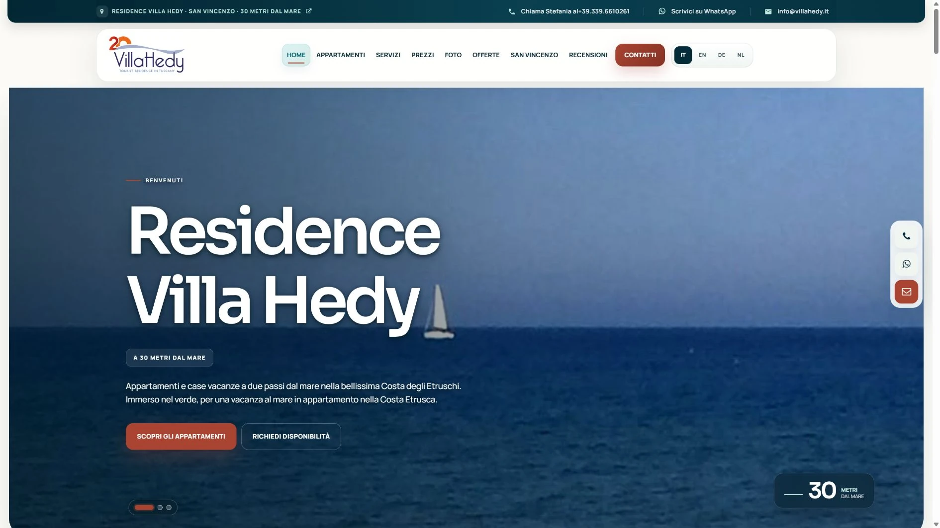 Homepage del sito Residence Villa Hedy a San Vincenzo, in Toscana